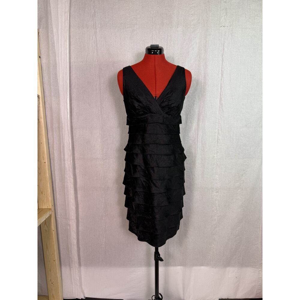 London Times Womens Dress Sz 4 Shimmering Black Tiered Ruffle Cocktail D758